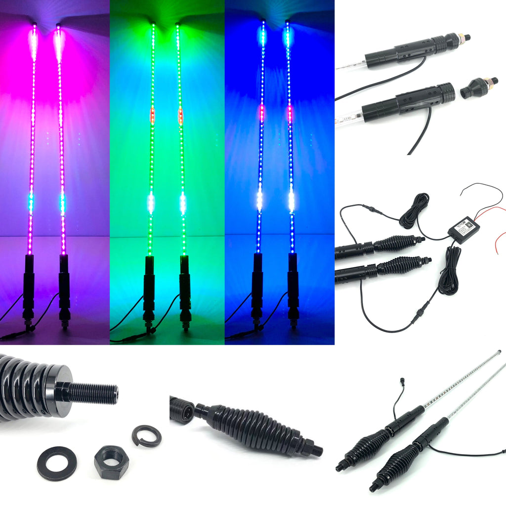 RGB chasing led whip light for utv, rzr, atv, trucks (2 packs)